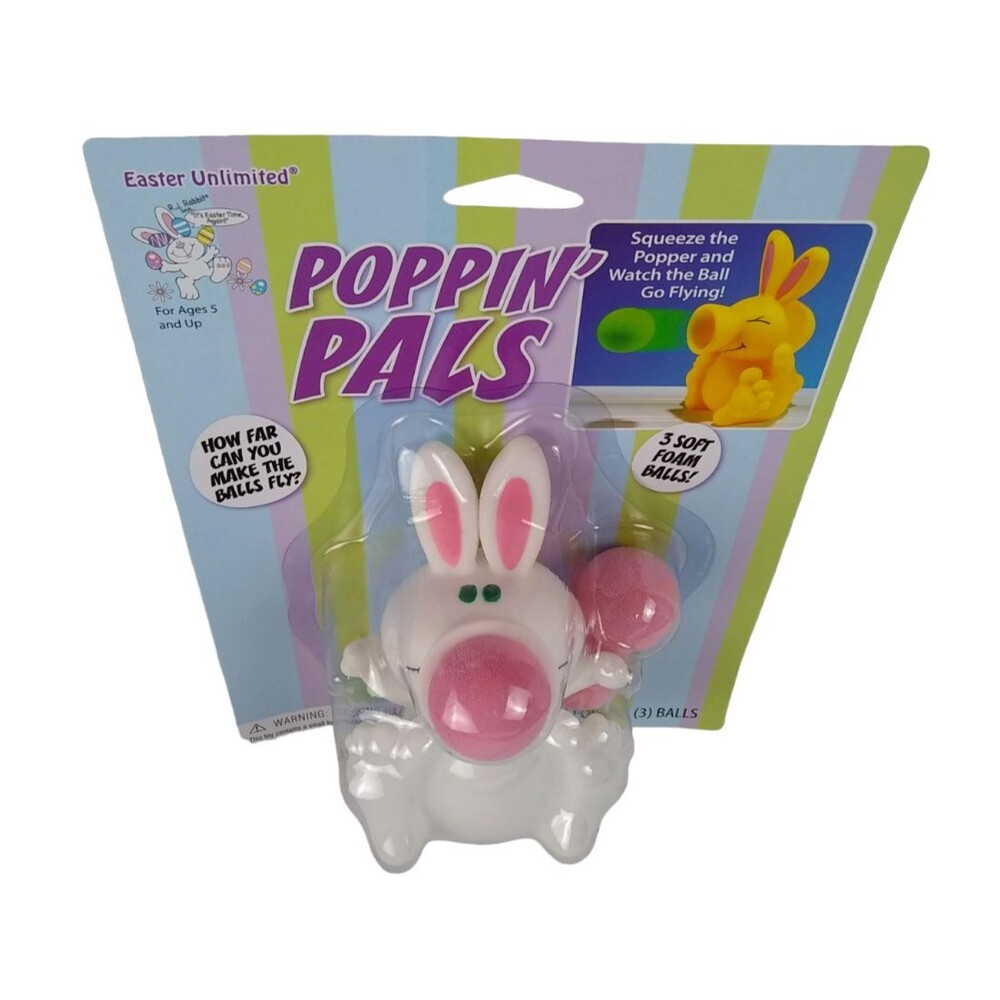 Easter Bunny Rabbit Popper Toy Poppin Pals Shooter Figure 3 Soft Pink Foam Balls